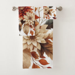 Herfst Koper en Bruin Bloem Motief Handdoeken Set