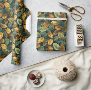 Herfst kopergeel oranje groene herfstbladeren cadeaupapier