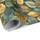 Herfst kopergeel oranje groene herfstbladeren cadeaupapier (Rol Hoek)