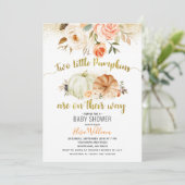 Herfst koraal bloemen pompoen uitnodiging (Staand voorkant)