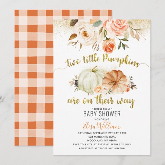 Herfst koraal bloemen pompoen uitnodiging (Voorkant / Achterkant)