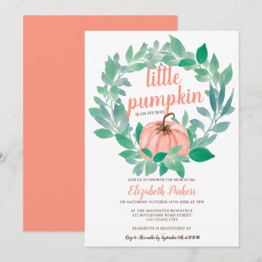 Herfst Koraal Bloemen Pompoen waterverf baby showe Kaart (Voorkant / Achterkant)
