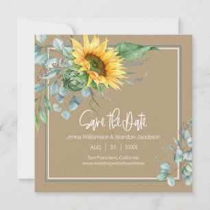 Herfst Kraft Paper Sunflower Eucalyptus Save The Date