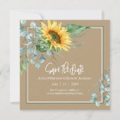 Herfst Kraft Papier Zonnebloem Eucalyptus Save The Date (Voorkant)