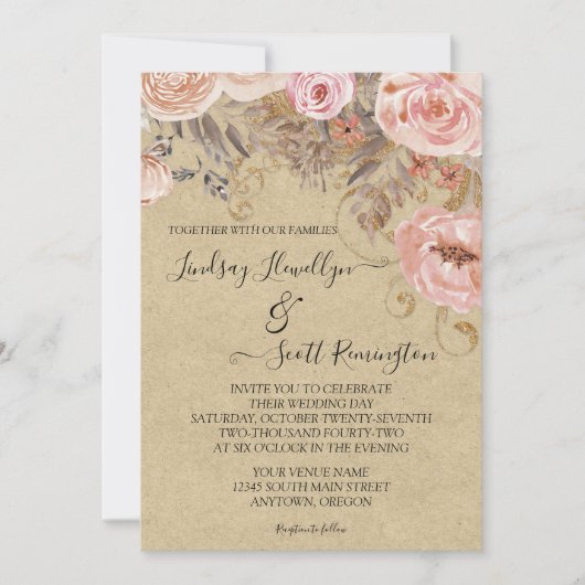 Herfst Kraft Roze Aardse Waterverf Bloemen Roos Go Kaart (Voorkant)