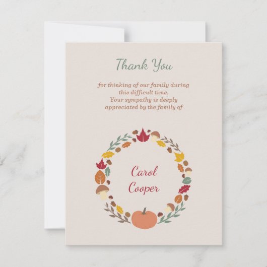 Herfst krans | Begrafenis Dank u Nota Kaart (Voorkant)