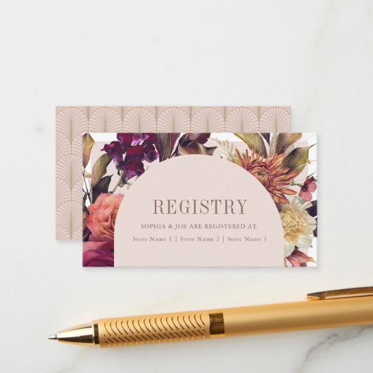 Herfst Krans Boog Roze Huwelijksregister Informatiekaartje (Voorkant / Achterkant in situ)
