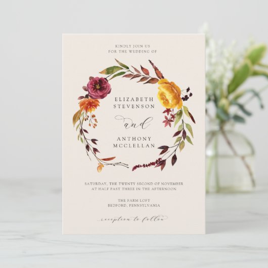 Herfst krans bruiloft uitnodiging