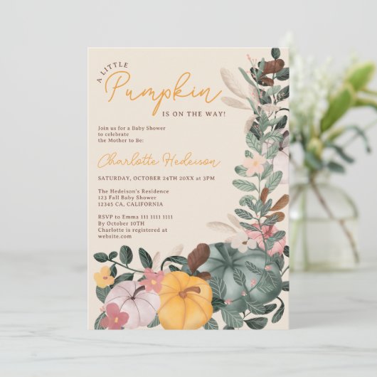 Herfst krans chic klein pompoen baby shower kaart (Staand voorkant)