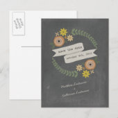 Herfst krans krijtbord geïnspireerd Save the date Aankondigingskaart (Voorkant / Achterkant)