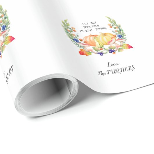 Herfst Krans Pompoenen Thanksgiving Diner Monogram Cadeaupapier (Rol Hoek)
