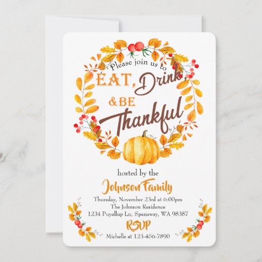 Herfst Krans Thanksgiving Diner Uitnodiging (Voorkant)