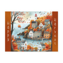 Herfst Kust Dorp Illustratie