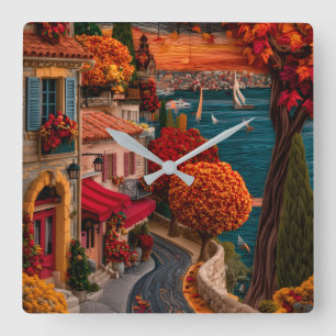 Herfst kustdorp Scenische wandklok