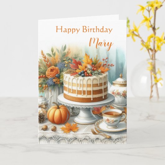 Herfst Laag Cake Gezellige Herfst Verjaardag  Kaart (Gele Bloem)