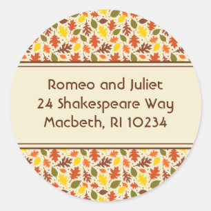 Herfst laat adreslabel op crème ronde sticker