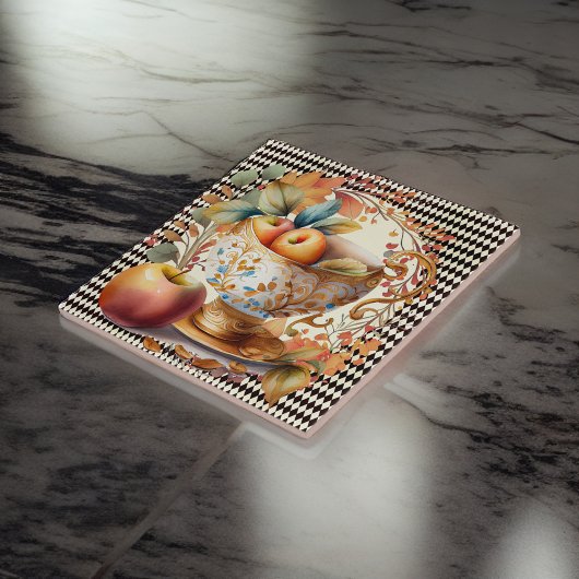 Herfst laat appelcider & beker op zwarte harlekijn tegeltje