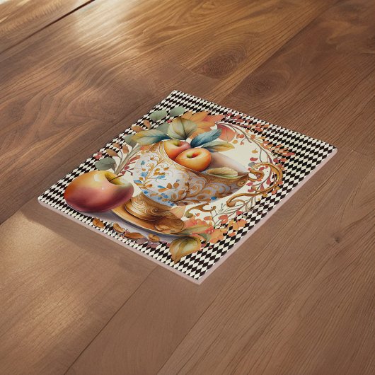 Herfst laat appelcider & beker op zwarte harlekijn tegeltje