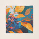 Herfst laat bes schilderen. Abstract bos Sjaal<br><div class="desc">Herfstbladeren en rowan berry sjaal. Abstracte natuur herfstolieverfschilderijen in blauw geel sinaasappel kleuren.</div>