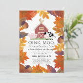 Herfst laat boerderijdieren Barnyard Baby shower Kaart (Staand voorkant)