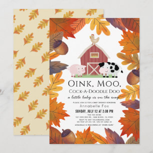 Herfst laat boerderijdieren Barnyard Baby shower Kaart
