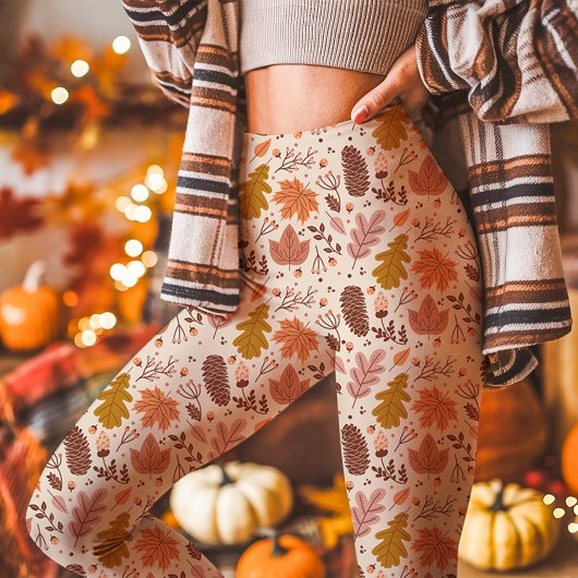 herfst laat botanisch herfstpatroon achter leggings