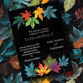 Herfst laat contrast zwarte bruiloft kaart