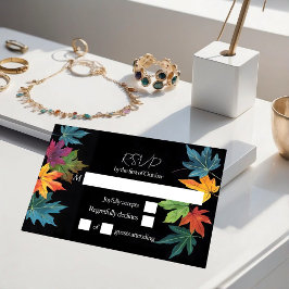 Herfst laat contrast zwarte bruiloft RSVP kaartje