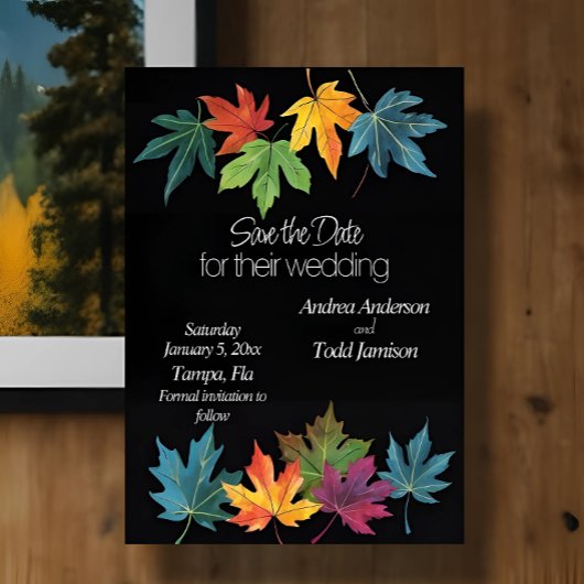 Herfst laat contrast zwarte bruiloft save the date