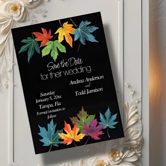 Herfst laat contrast zwarte bruiloft save the date