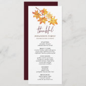 HERFST LAAT DANKBARE THANKSGIVING DINER MENU (Voorkant / Achterkant)