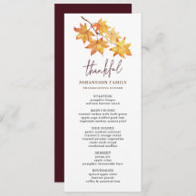 HERFST LAAT DANKBARE THANKSGIVING DINER MENU