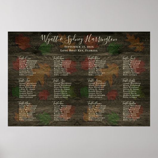 Herfst laat donkere houten tafel poster (Voorkant)