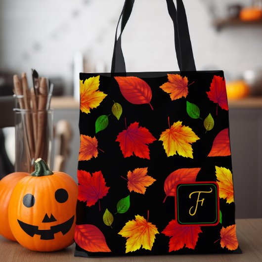 Herfst laat een enkel Initiaal seizoensgebonden Tote Bag
