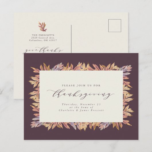 Herfst laat elegante Thanksgiving achter Uitnodiging Briefkaart (Voorkant / Achterkant)