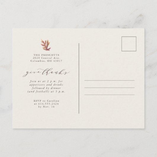Herfst laat elegante Thanksgiving achter Uitnodiging Briefkaart (Achterkant)