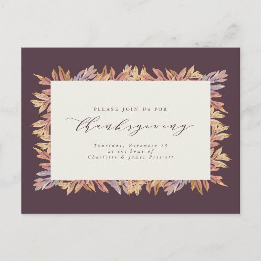 Herfst laat elegante Thanksgiving achter Uitnodiging Briefkaart (Voorkant)