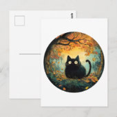 Herfst laat gezellige herfst zwarte kat in de magi briefkaart (Voorkant / Achterkant)