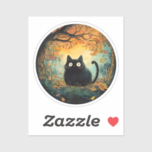 Herfst laat gezellige herfst zwarte kat in de magi sticker (Vel)