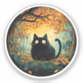 Herfst laat gezellige herfst zwarte kat in de magi sticker (Voorkant)