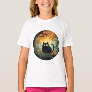 Herfst laat gezellige herfst zwarte kat in de magi t-shirt