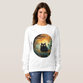 Herfst laat gezellige herfst zwarte kat in de magi trui (Voorkant volledig)