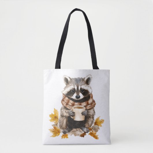 Herfst laat gezellige wasbeer met kop koffie achte tote bag (Voorkant)