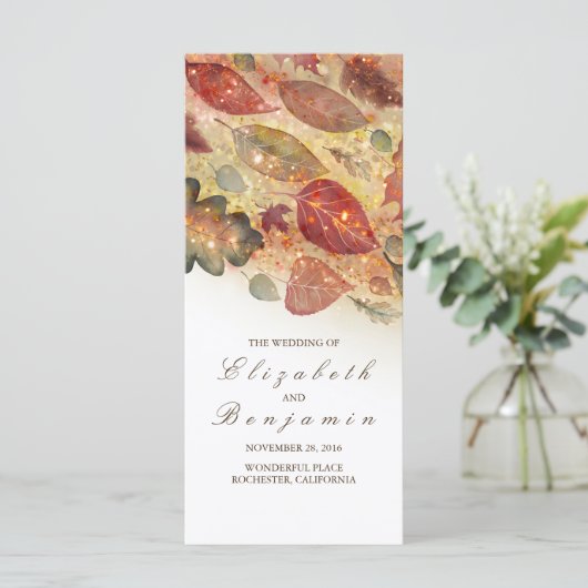 Herfst laat glitter bruiloft programma's (Staand voorkant)