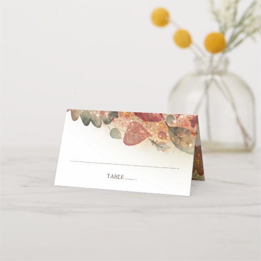 Herfst laat glitter wit elegant plaatskaartje (Voorkant)