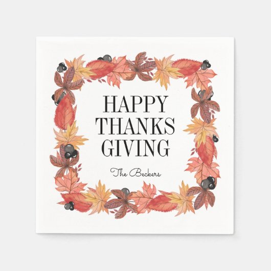 Herfst laat Happy Thanksgiving Papier servet (Voorkant)