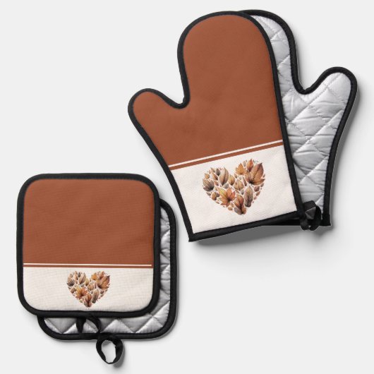 Herfst laat hartvormig ovenwant & pannenlap set (Voorkant / Achterkant)