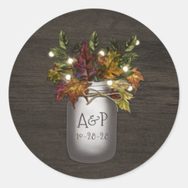 Herfst laat Mason Jar rustieke bruiloft gunst Ronde Sticker