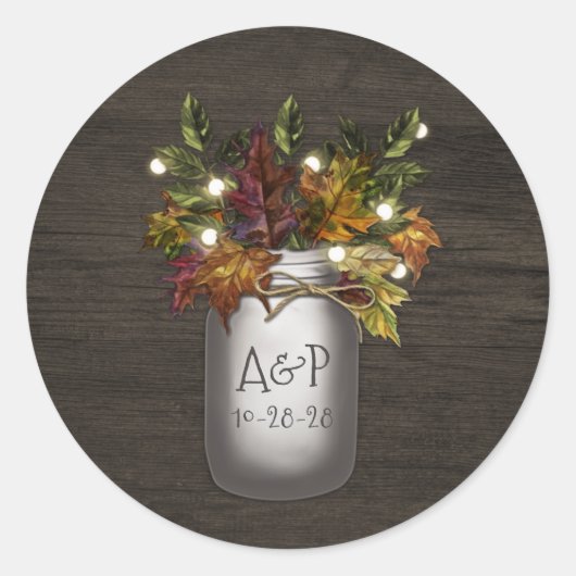 Herfst laat Mason Jar rustieke bruiloft gunst Ronde Sticker (Voorkant)