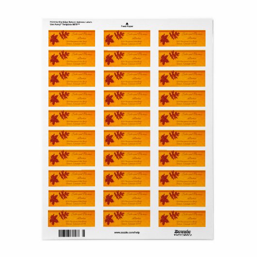 Herfst laat Oranje bruiloft retour adres labels (Full Sheet)